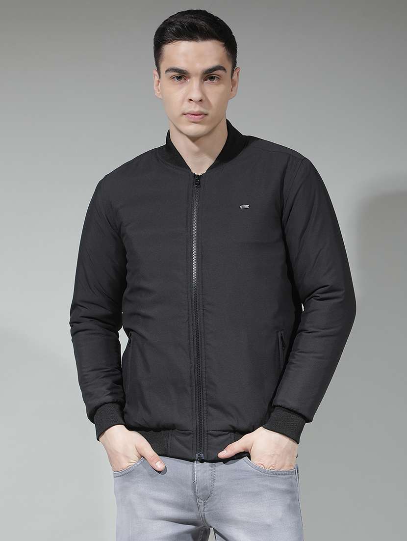 men solid long sleeve insulator bomber jacket