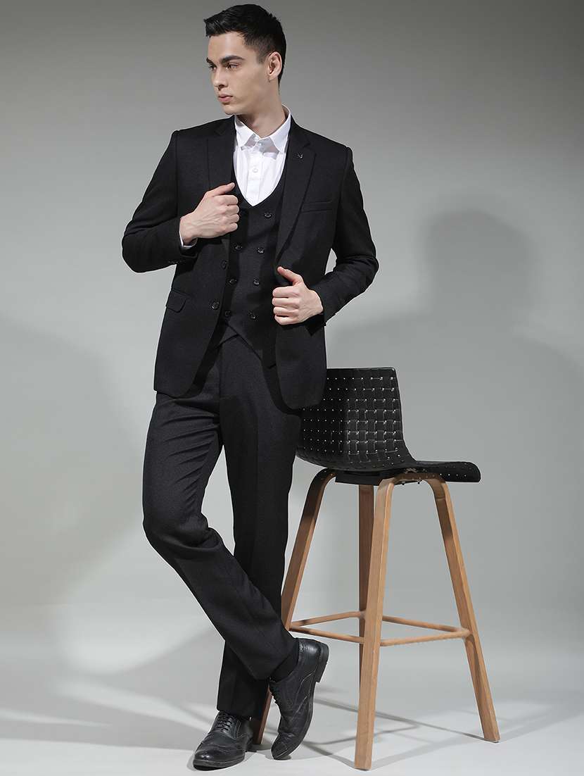 men solid lapel collar 3-piece suit set