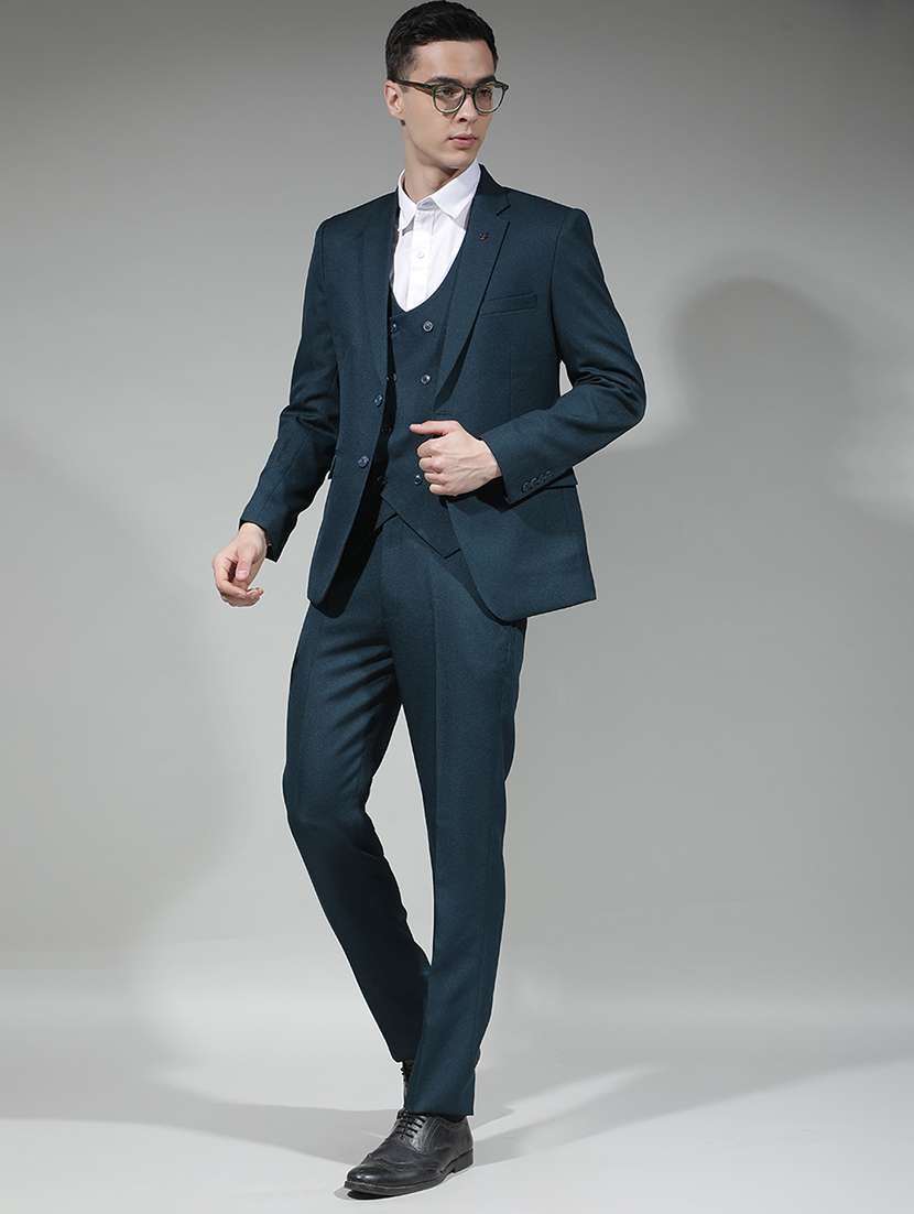 men solid lapel collar 3-piece suit set