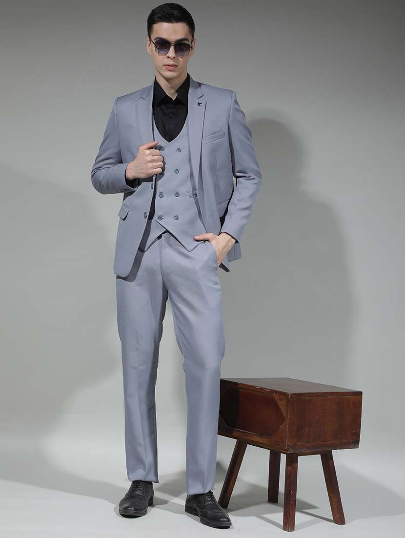 men solid lapel collar 3-piece suit set