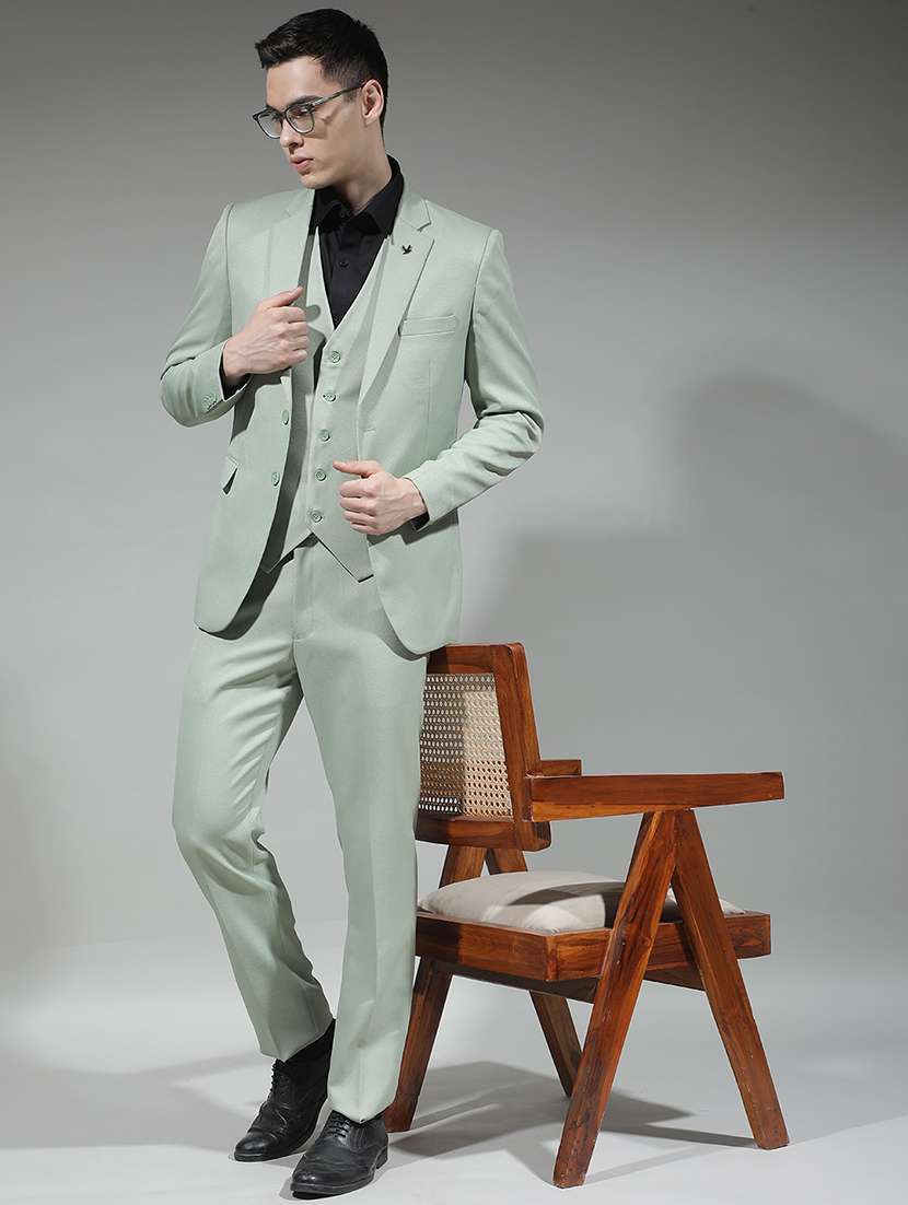 men solid lapel collar 3-piece suit set