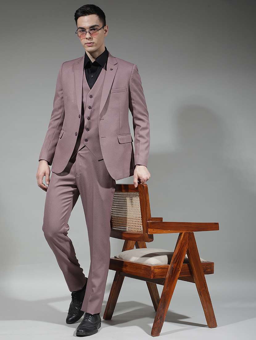 men solid lapel collar 3-piece suit set