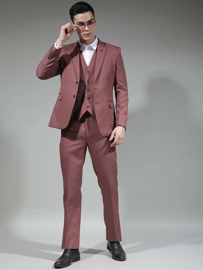 men solid lapel collar 3-piece suit set