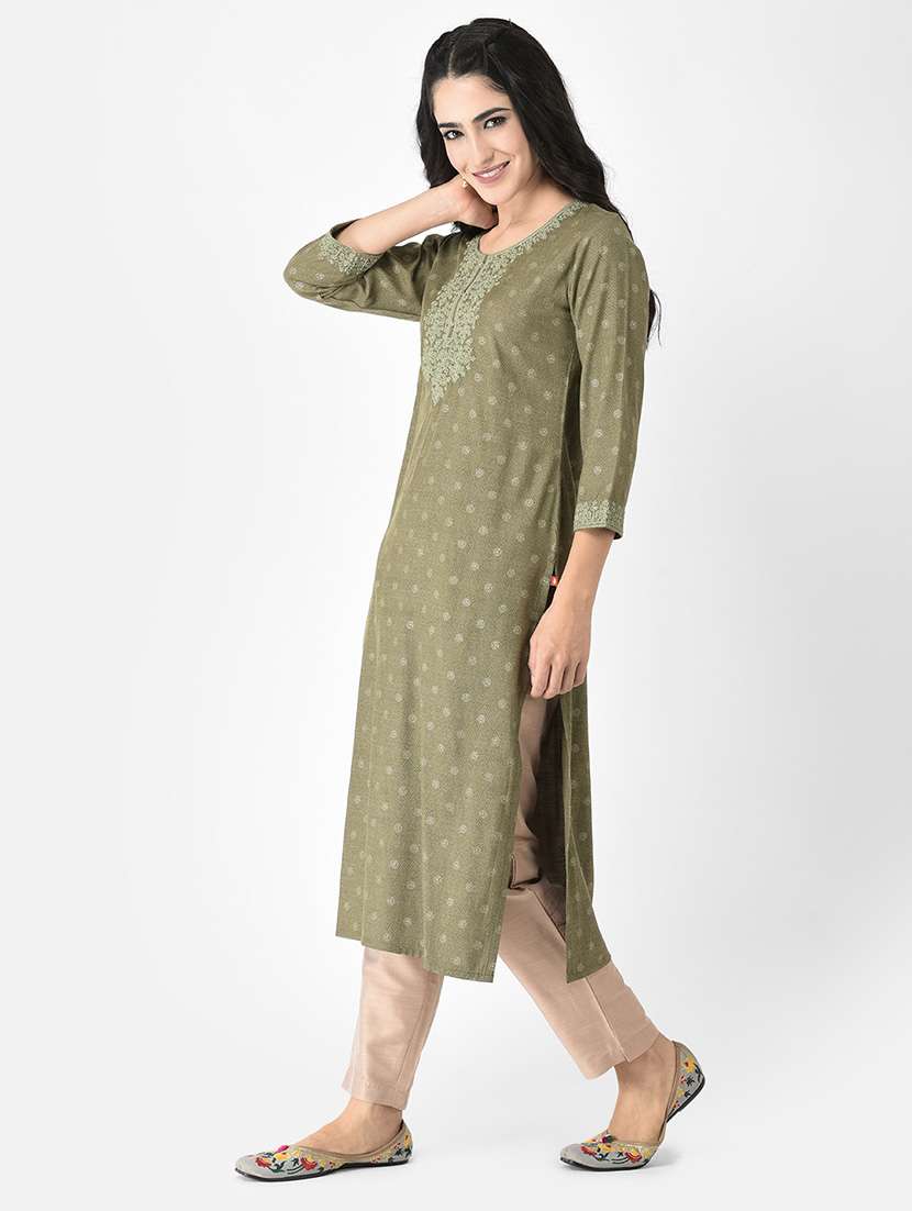 women printed three quarter sleeve kurta - 22290488 -  Standard Image - 3