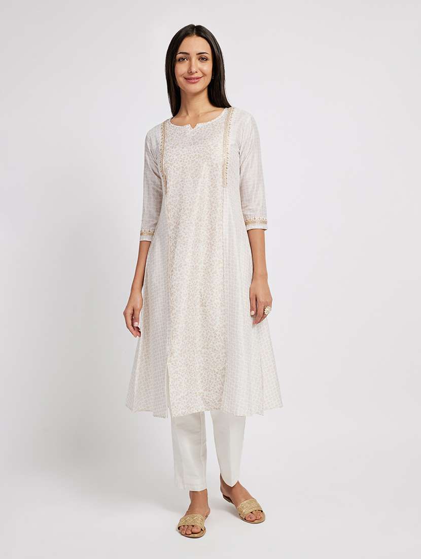 women printed three quarter sleeve a-line kurta