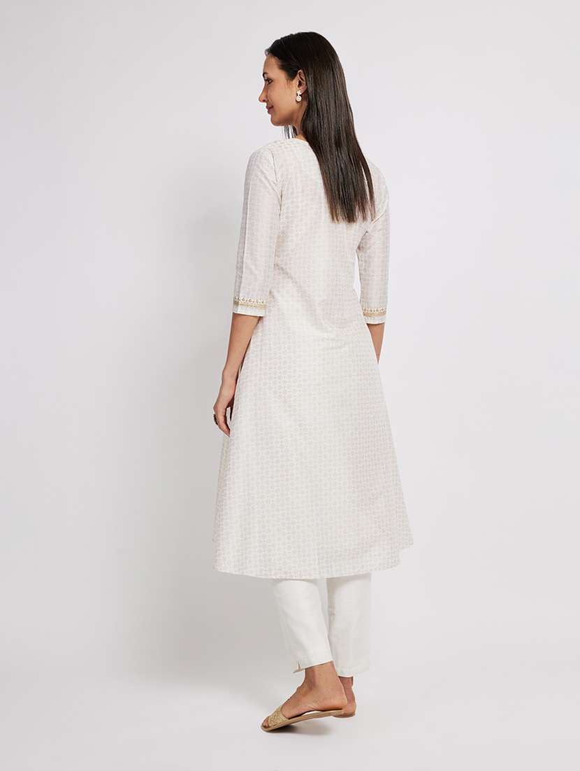 women printed three quarter sleeve a-line kurta - 22290496 -  Standard Image - 3