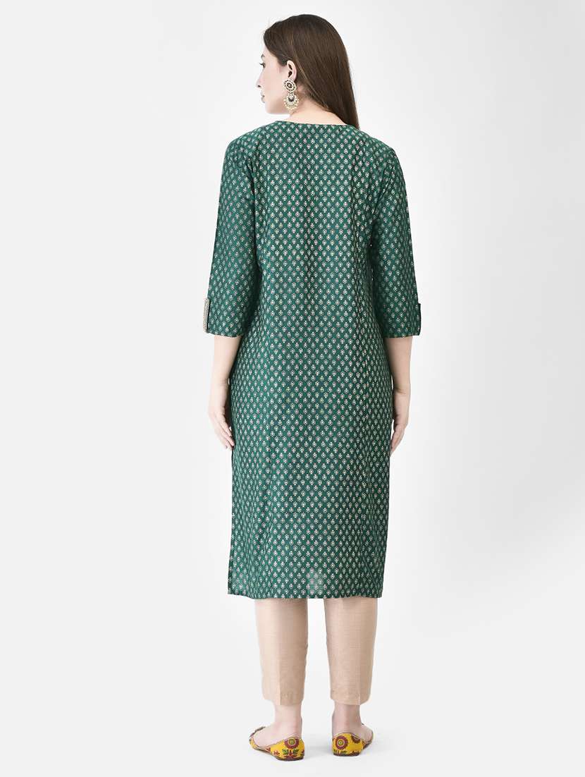 women printed three quarter sleeve straight kurta - 22290503 -  Standard Image - 3
