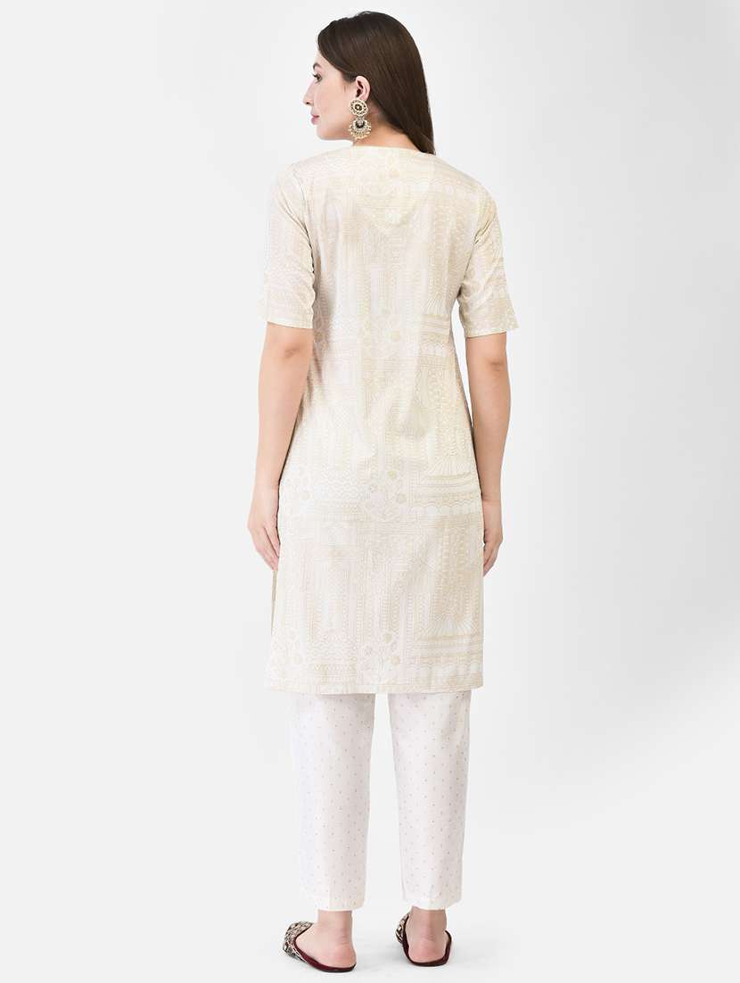 women printed short sleeve straight kurta - 22290506 -  Standard Image - 3