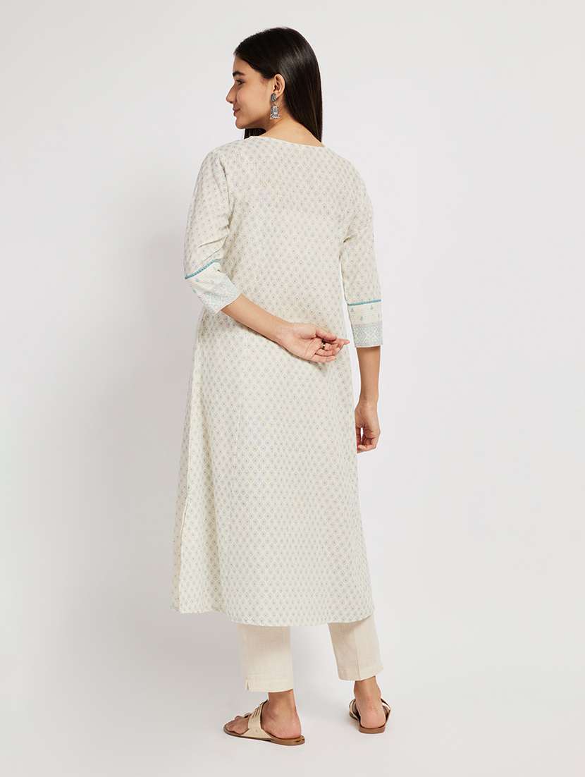 Women Printed Three Quarter Sleeve A-line Kurta - 22290507 -  Standard Image - 3