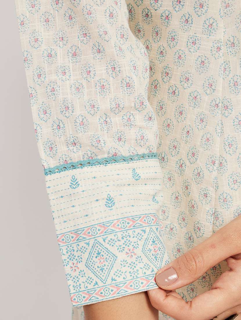 Women Printed Three Quarter Sleeve A-line Kurta - 22290507 -  Standard Image - 5