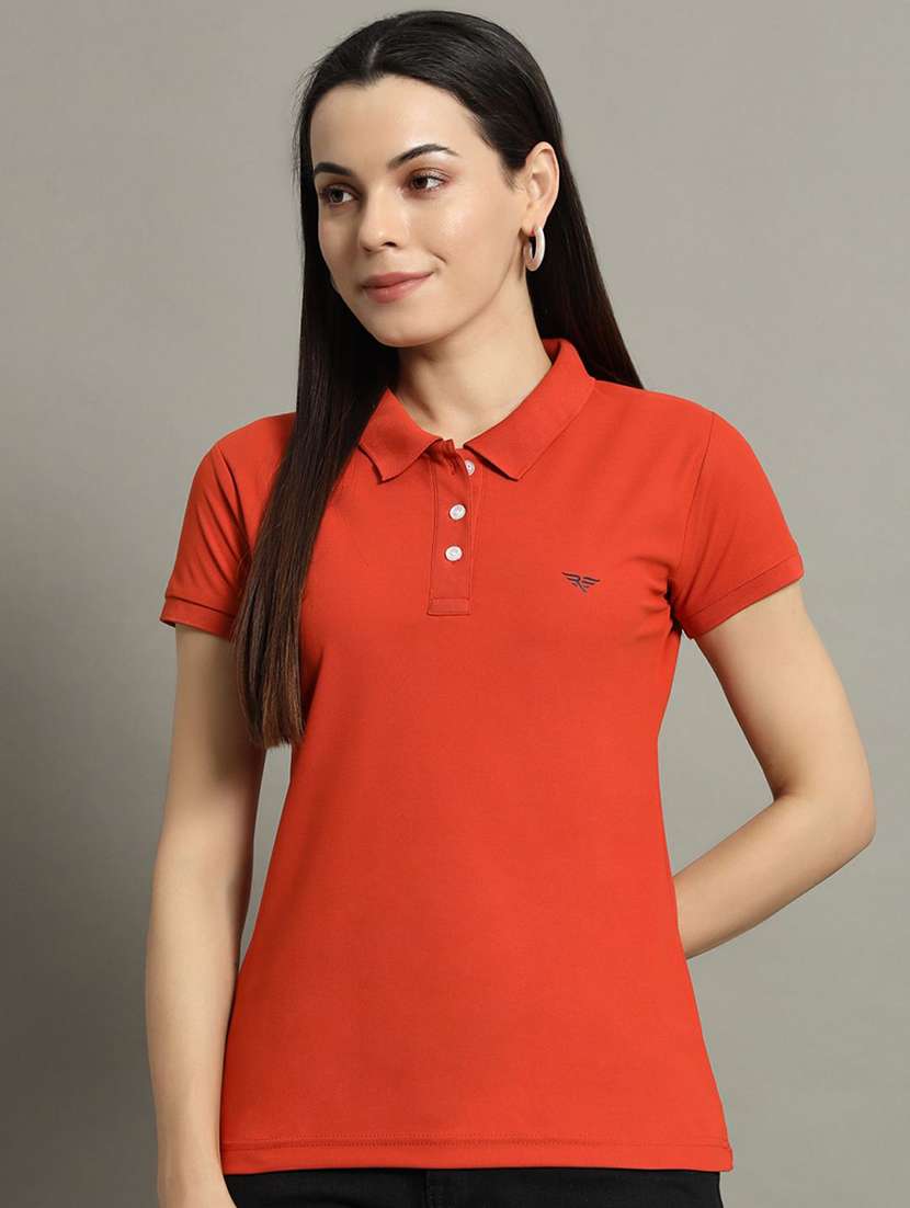women solid short sleeve polo t-shirt