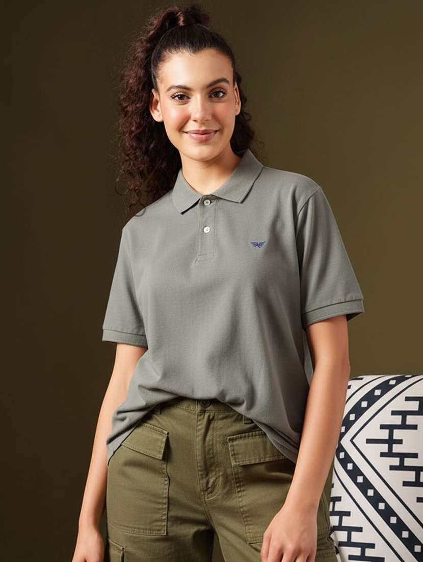 women solid short sleeve oversized polo t-shirt