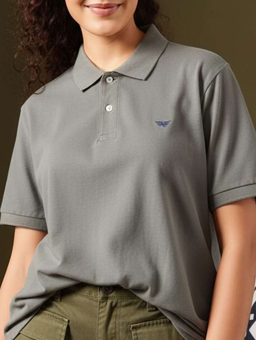 women solid short sleeve oversized polo t-shirt - 22290549 -  Standard Image - 3