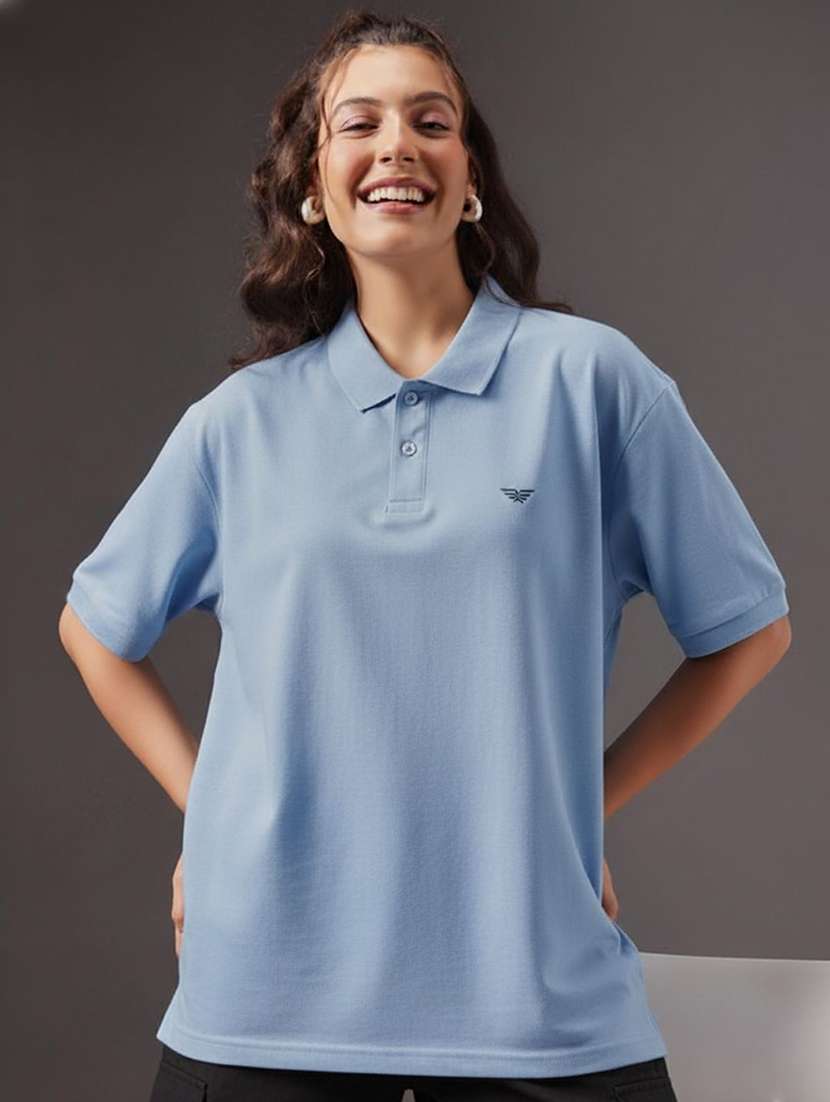 women solid short sleeve oversized polo t-shirt