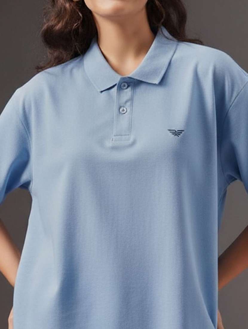 women solid short sleeve oversized polo t-shirt - 22290557 -  Standard Image - 3