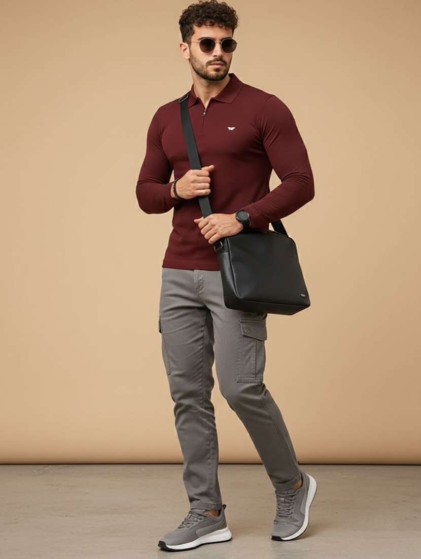 men solid long sleeve polo t-shirt - 22290599 -  Standard Image - 3