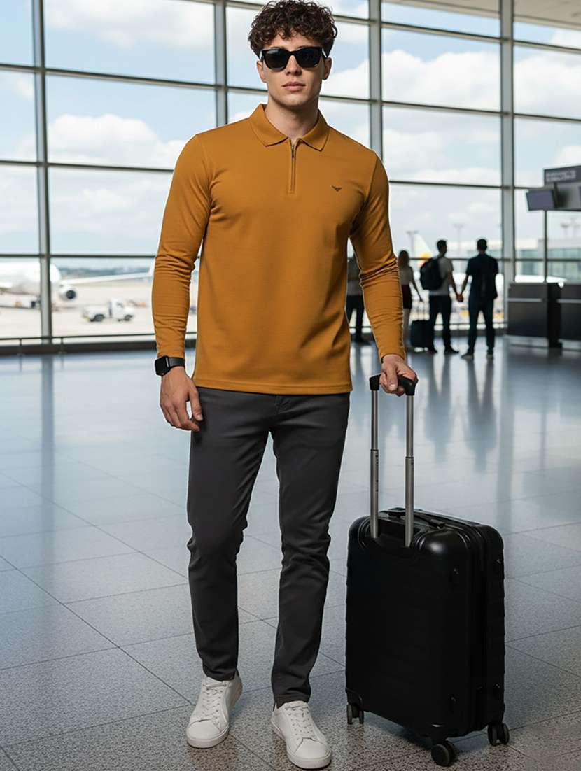 men solid long sleeve polo t-shirt