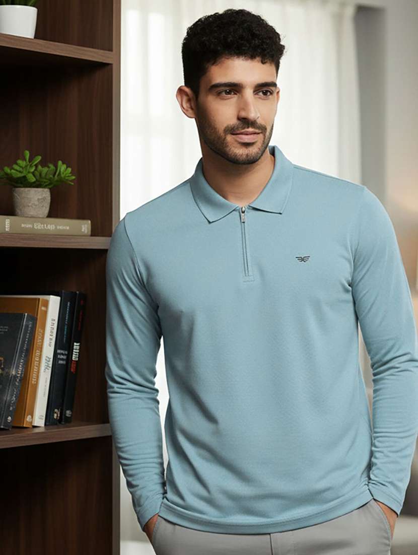 men solid long sleeve polo t-shirt