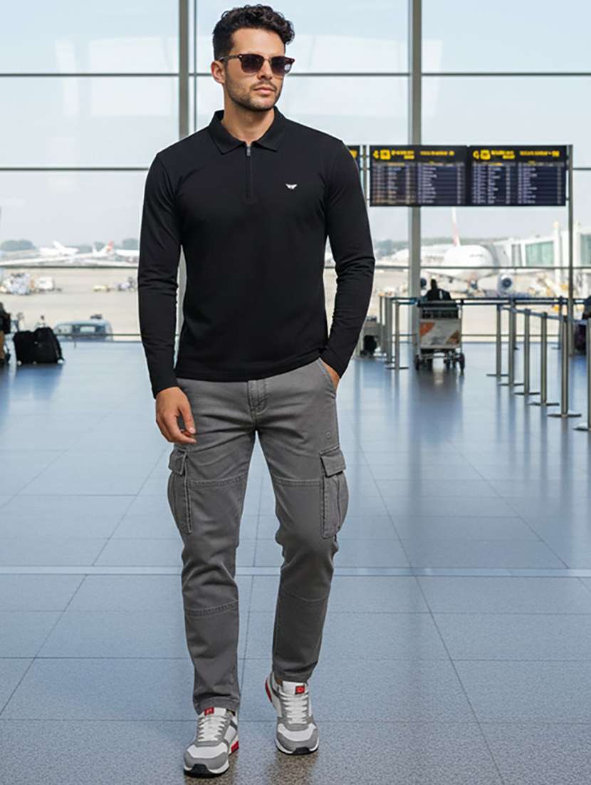 men solid long sleeve polo t-shirt - 22290630 -  Standard Image - 3