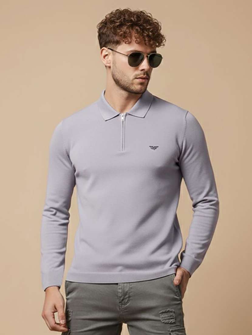 men solid long sleeve polo t-shirt
