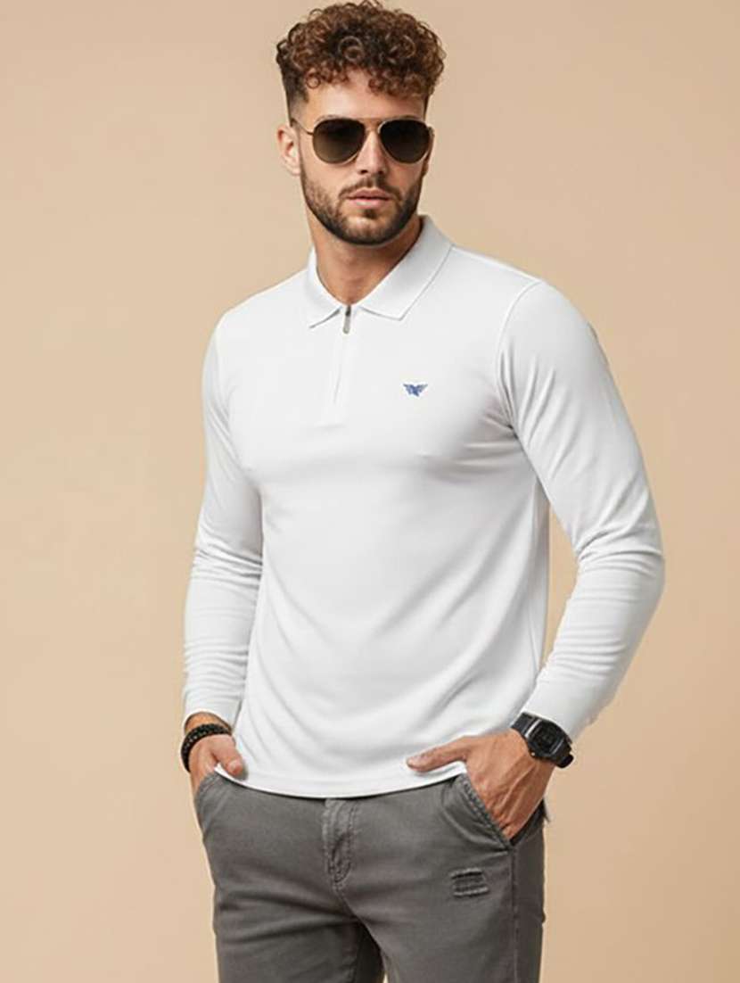 men solid long sleeve polo t-shirt