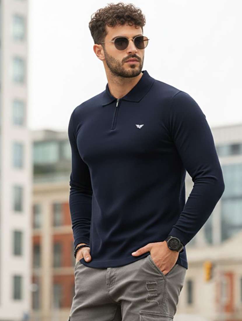 men solid long sleeve polo t-shirt