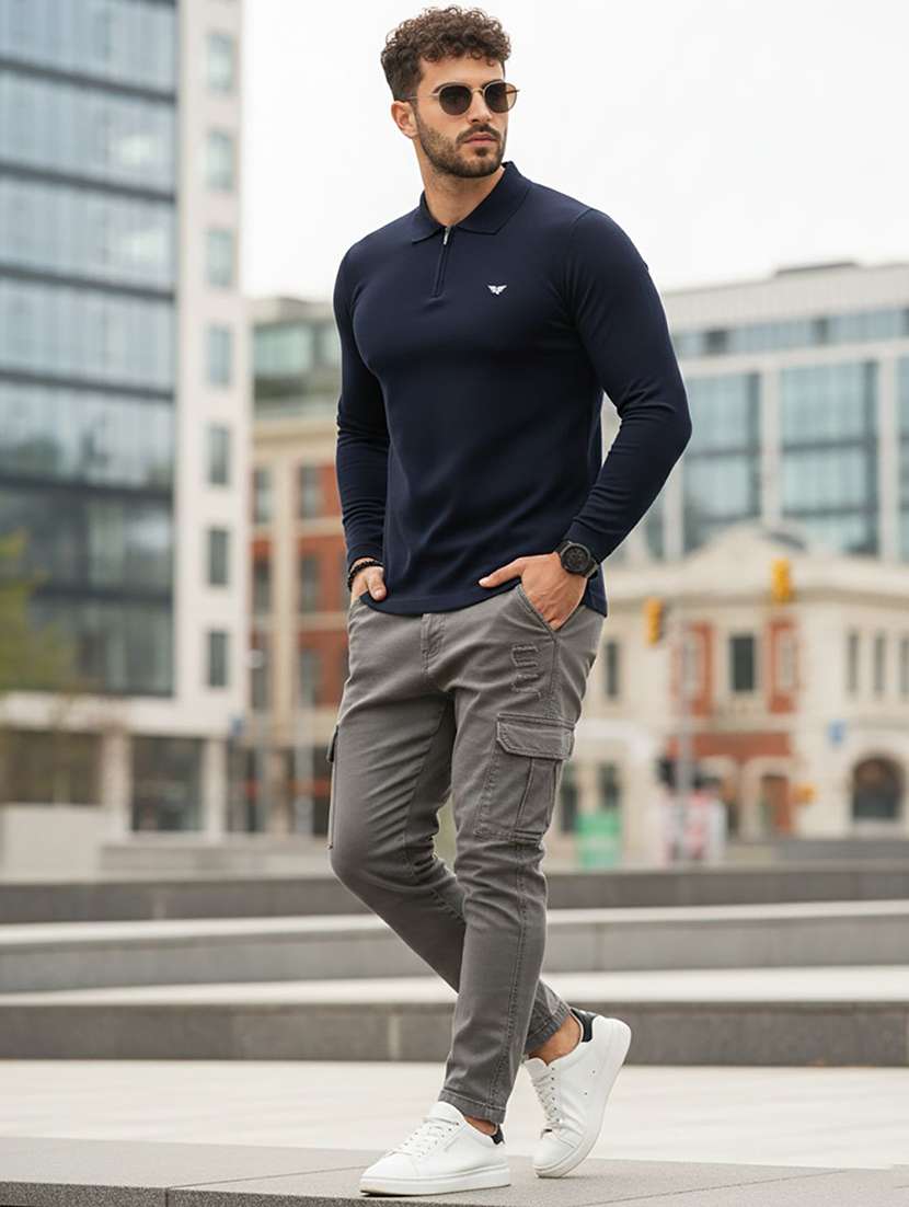 men solid long sleeve polo t-shirt - 22290669 -  Standard Image - 3