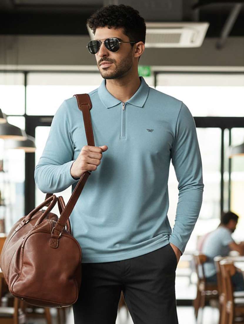 men solid long sleeve polo t-shirt
