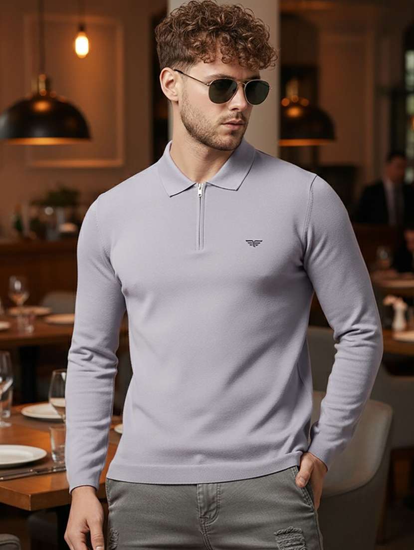 men solid long sleeve polo t-shirt