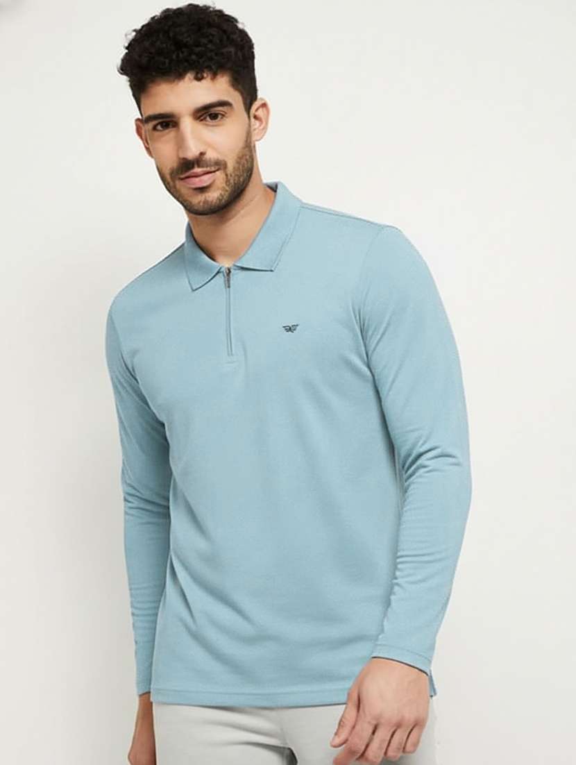 men solid long sleeve polo t-shirt
