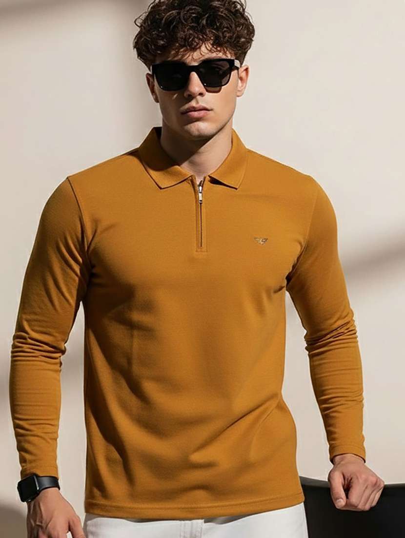 men solid long sleeve polo t-shirt