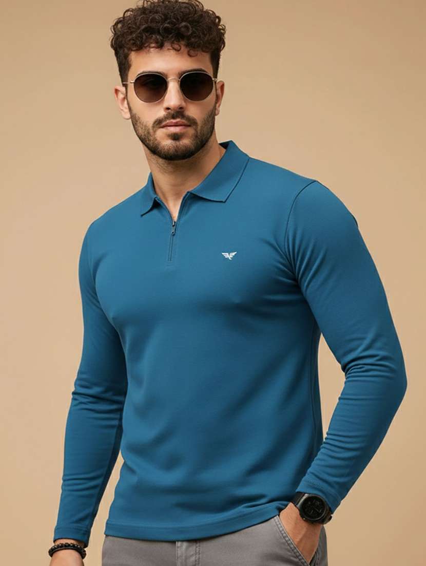 men solid long sleeve polo t-shirt