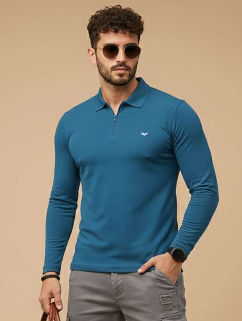men solid long sleeve polo t-shirt