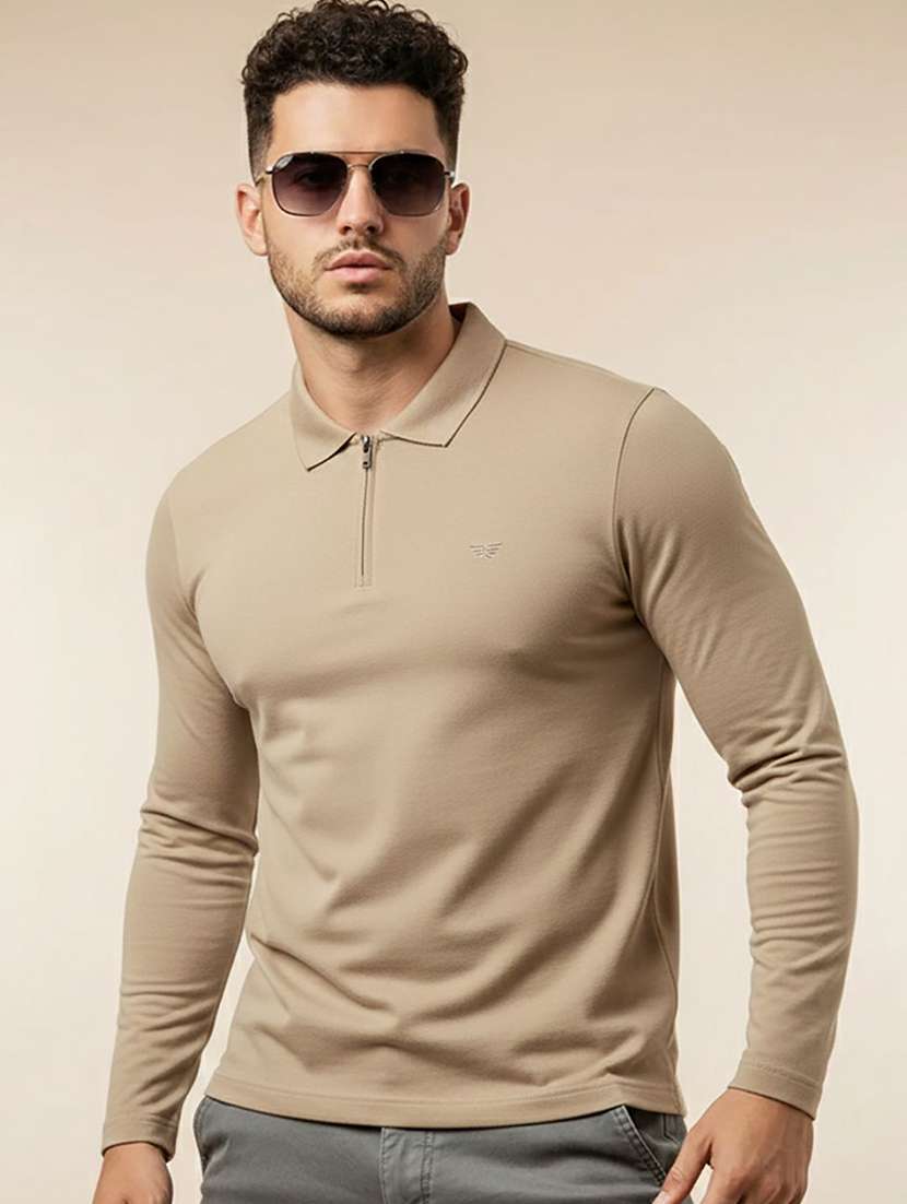 men solid long sleeve polo t-shirt