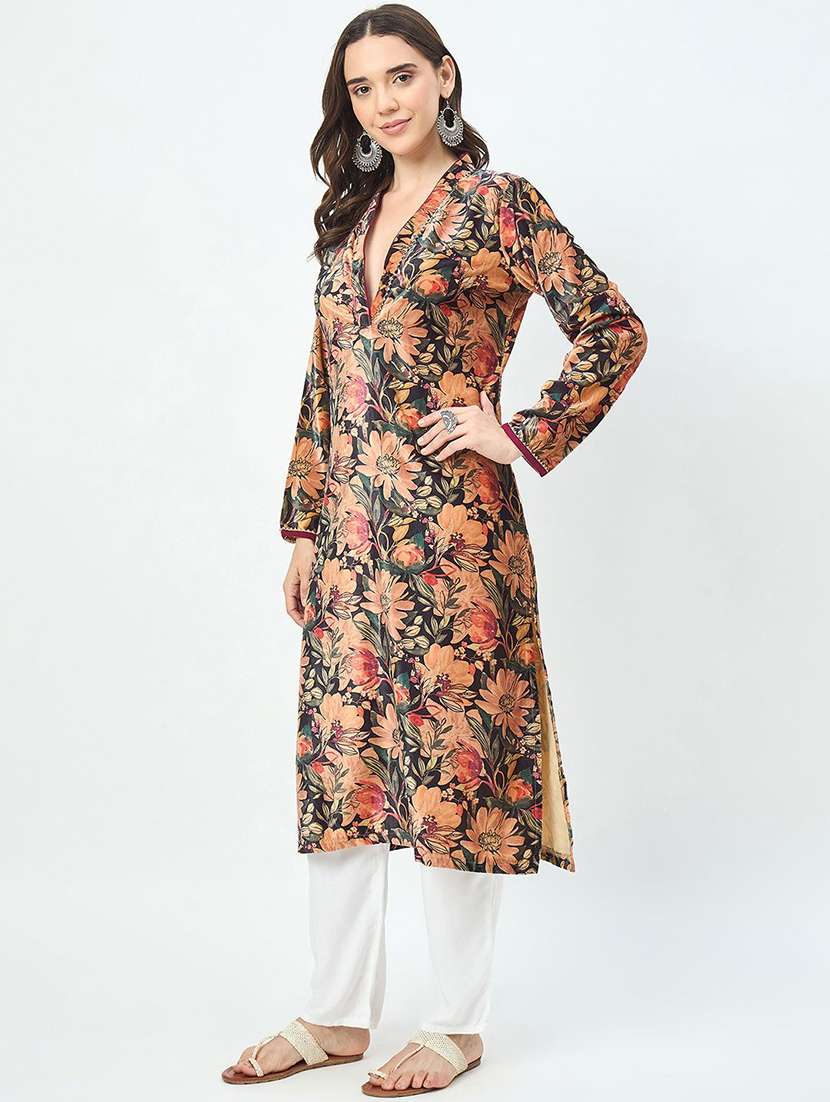 women floral long sleeve winter wear kurta  - 22291114 -  Standard Image - 3