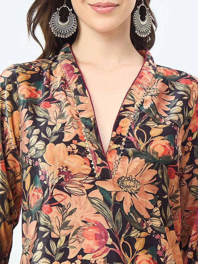 women floral long sleeve winter wear kurta  - 22291114 -  Standard Image - 5