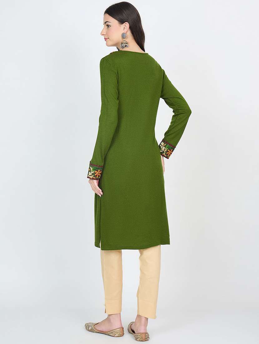 women solid with work long sleeve winter wear kurta  - 22291120 -  Standard Image - 3