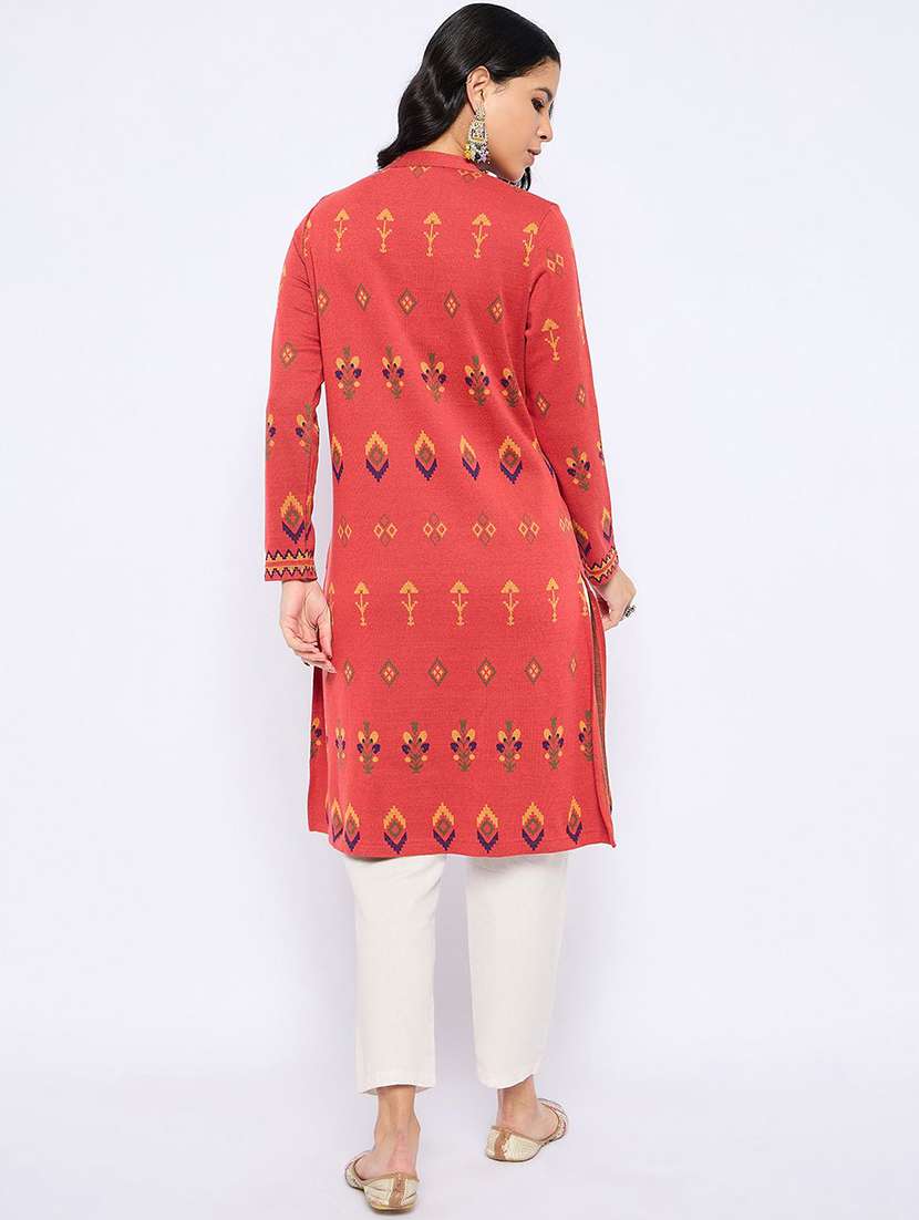women self design long sleeve winter wear kurta  - 22291129 -  Standard Image - 3