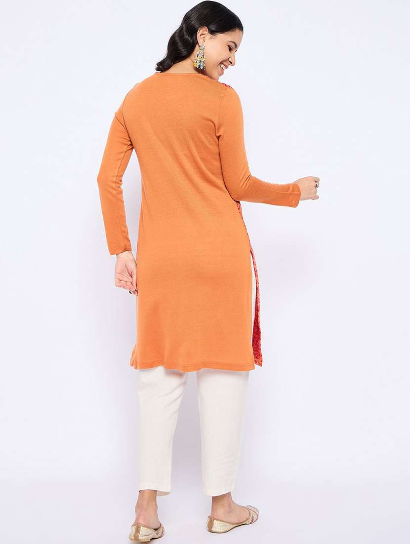 women self design long sleeve winter wear kurta  - 22291137 -  Standard Image - 3