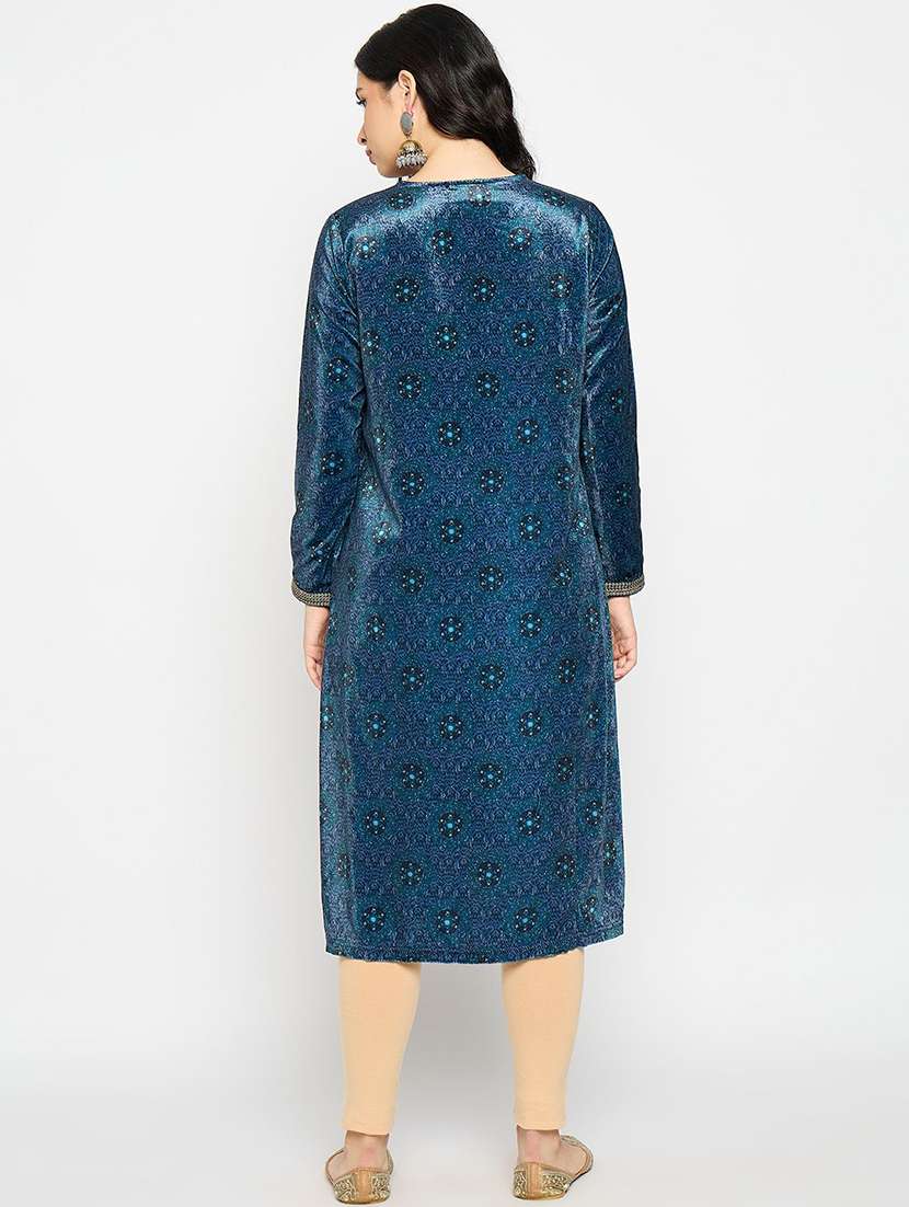 women self design long sleeve winter wear kurta  - 22291142 -  Standard Image - 3