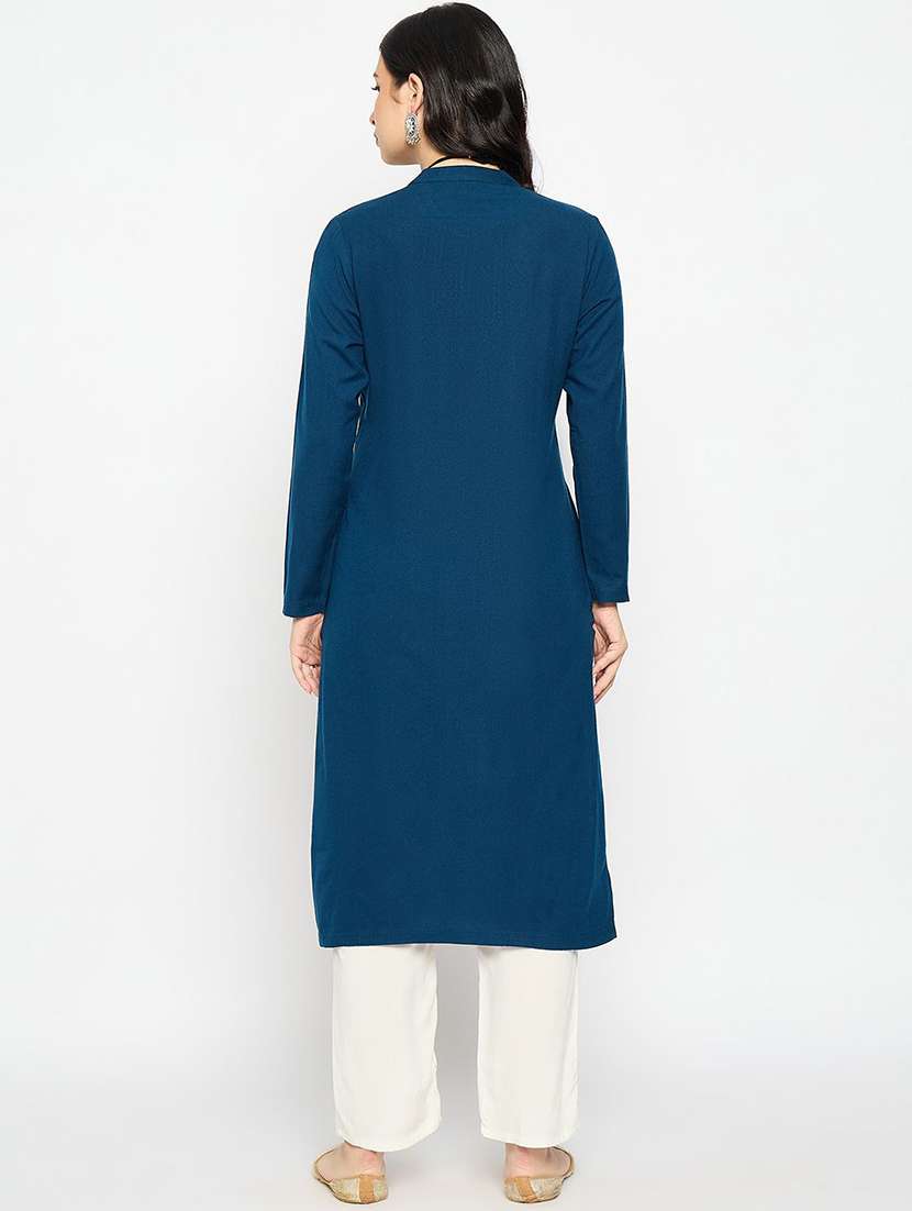 women solid with work long sleeve winter wear kurta  - 22291152 -  Standard Image - 3