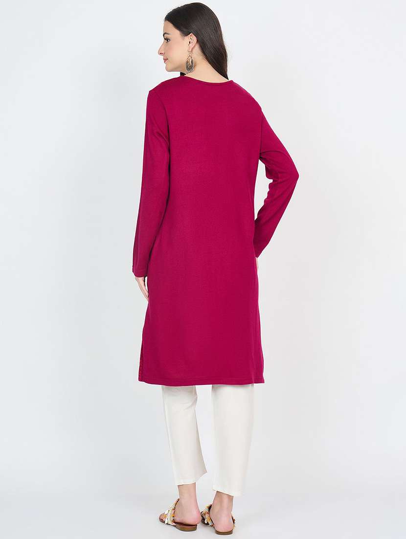 women self design long sleeve winter wear kurta  - 22291173 -  Standard Image - 3
