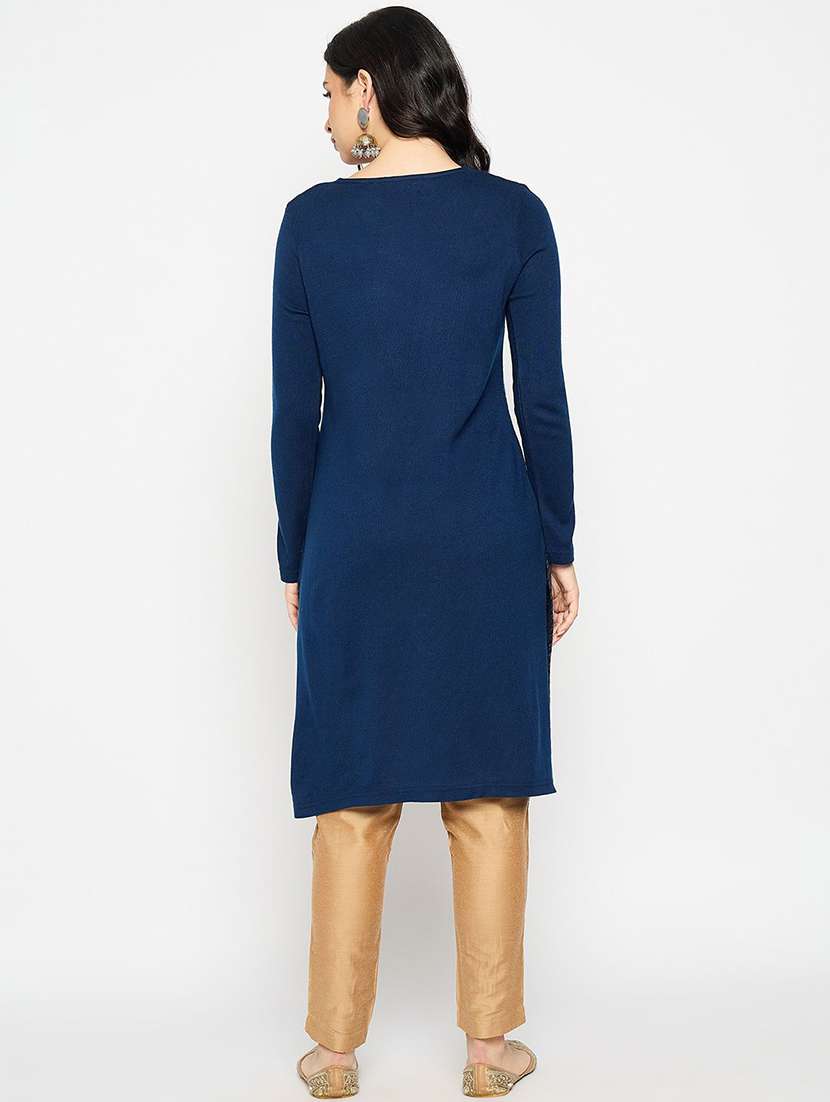 women self design long sleeve winter wear kurta  - 22291176 -  Standard Image - 3