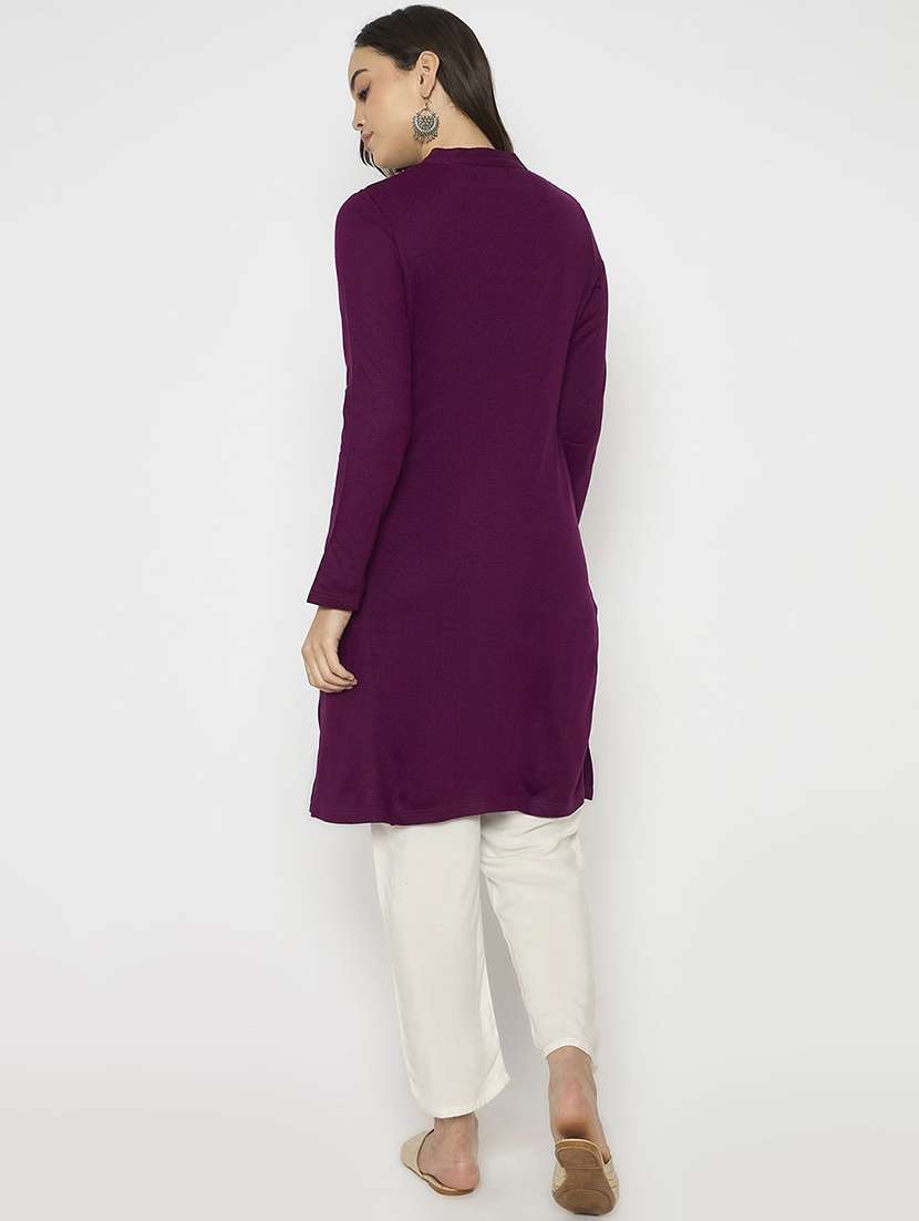 women solid with work long sleeve winter wear kurta  - 22291186 -  Standard Image - 3
