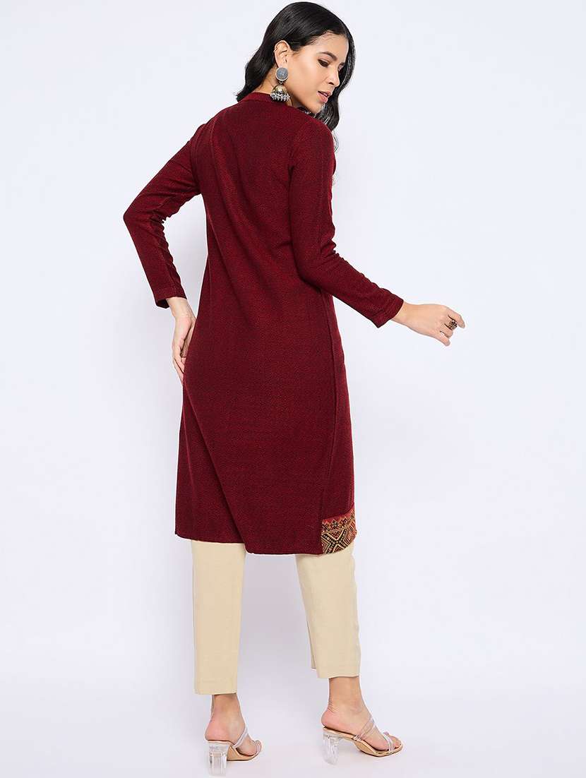 women self design long sleeve winter wear kurta  - 22291187 -  Standard Image - 3
