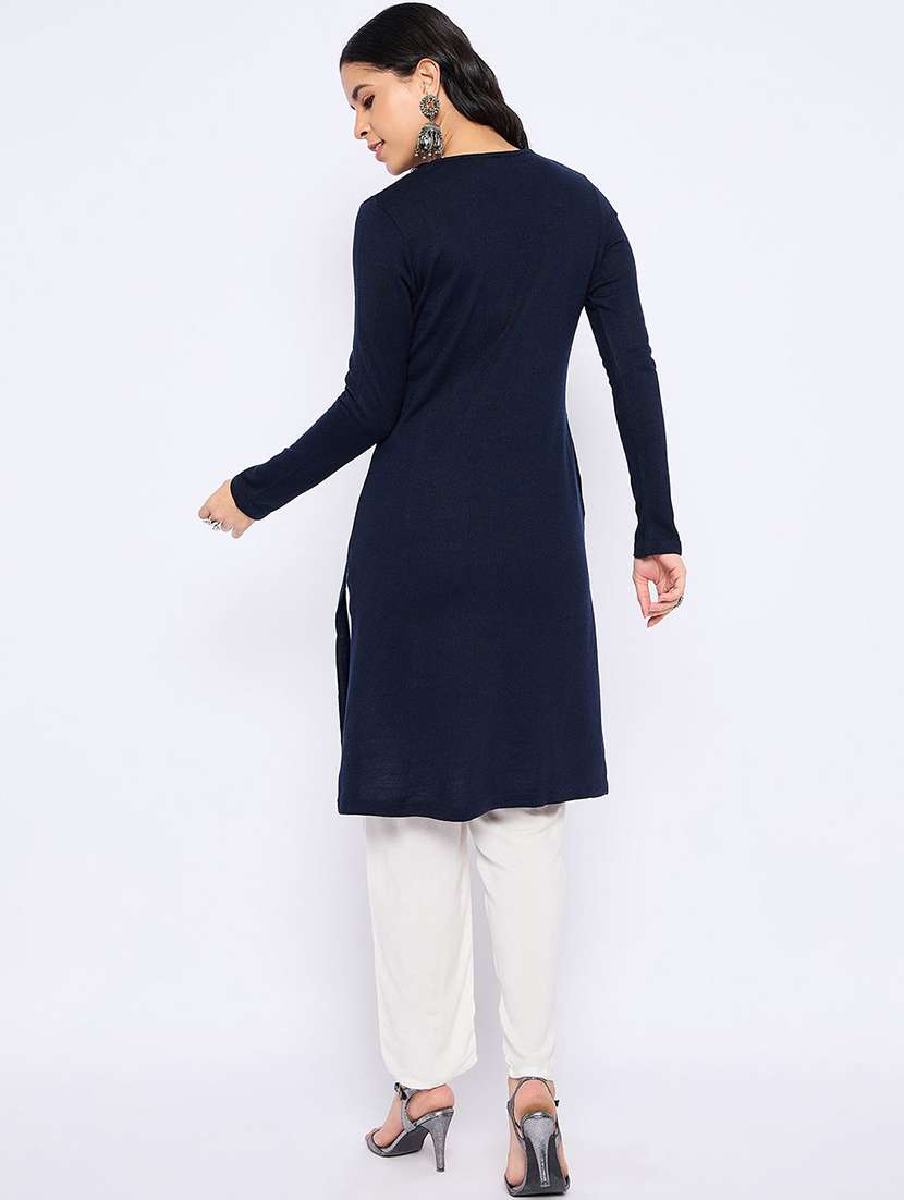 women self design long sleeve winter wear kurta  - 22291191 -  Standard Image - 3