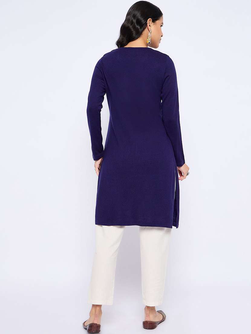 women solid with work long sleeve winter wear kurta  - 22291195 -  Standard Image - 3