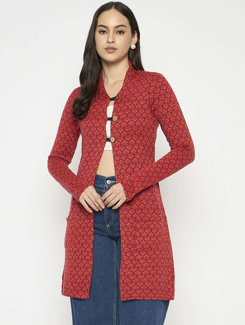 women self designed long sleeve woolen shrug