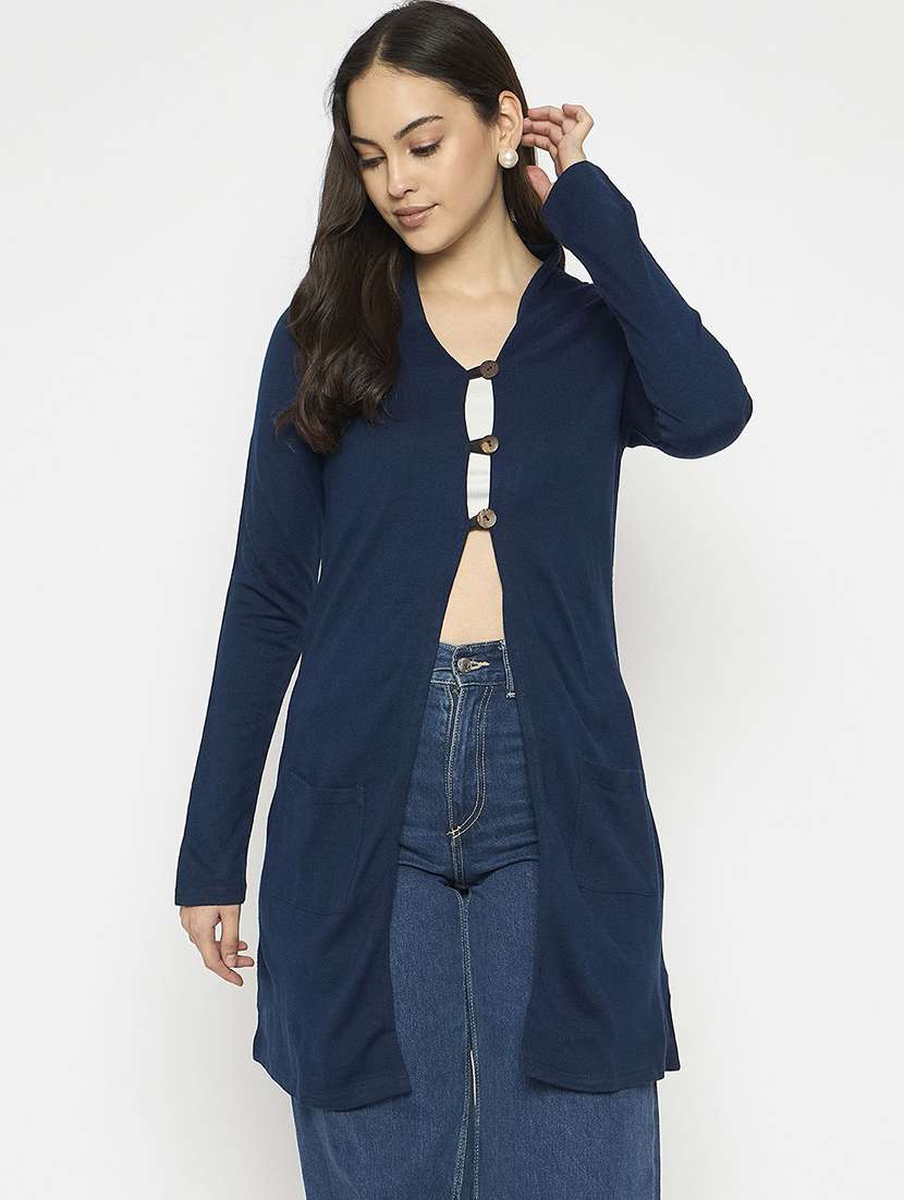 women solid long sleeve woolen shrug