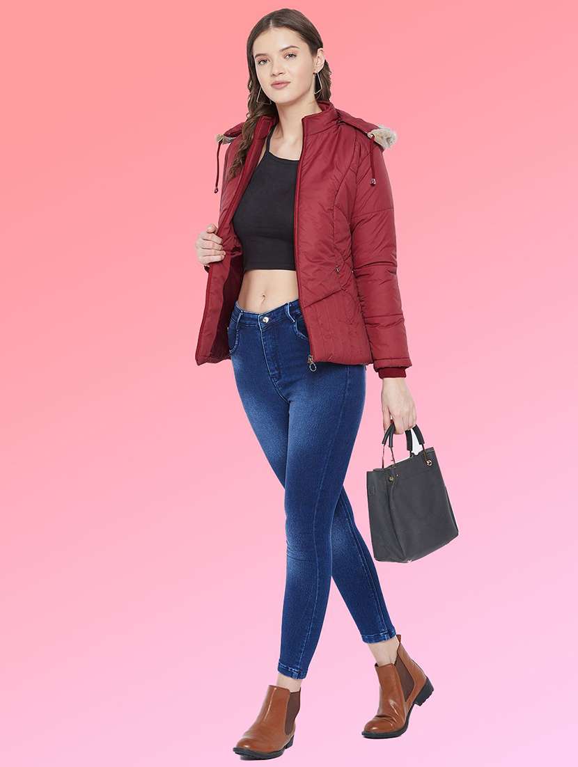 women solid long sleeve hooded quilted jacket - 22291297 -  Standard Image - 3